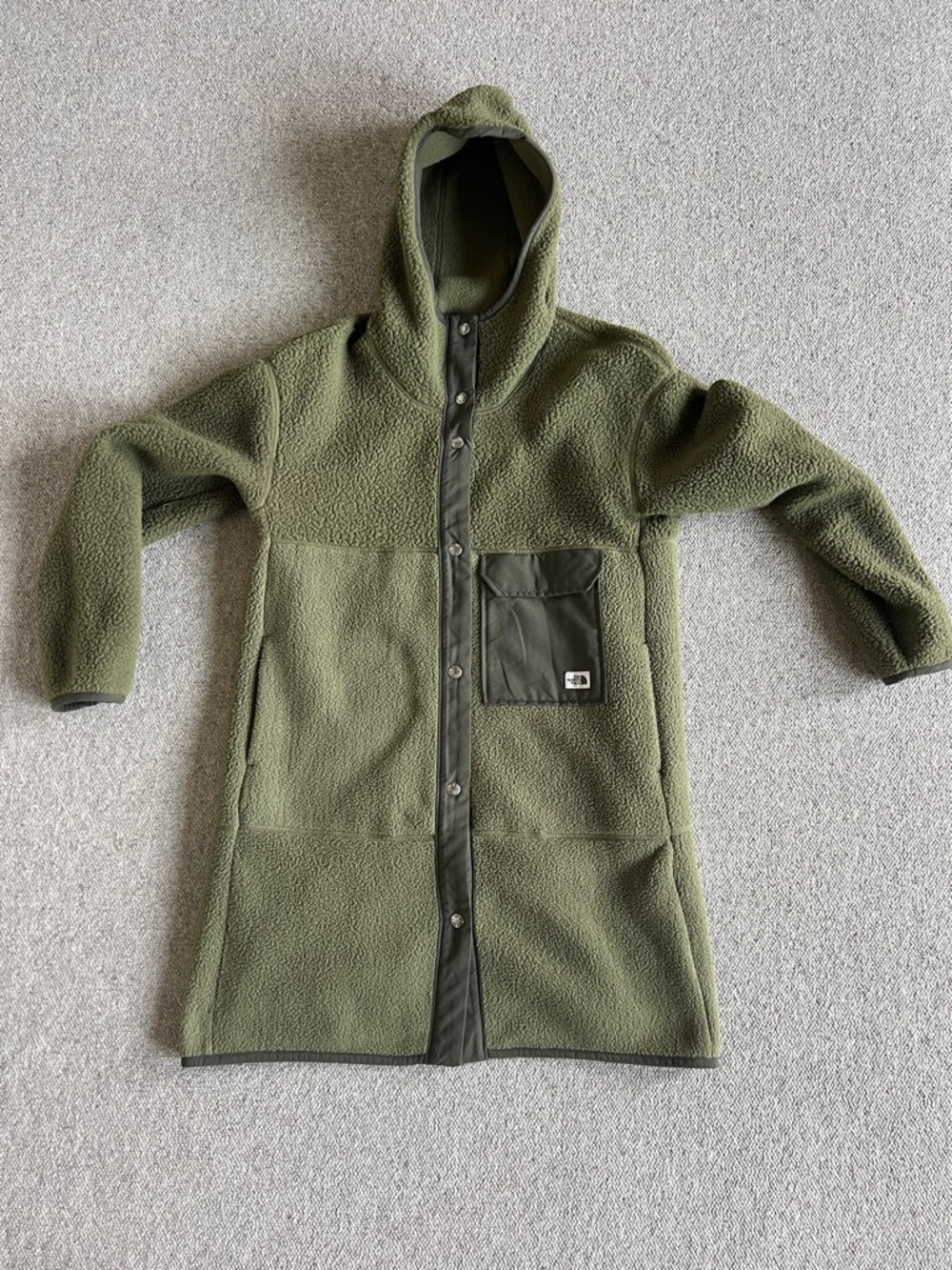 The North Face Olive Green Hooded Fleece Puffer Coat
